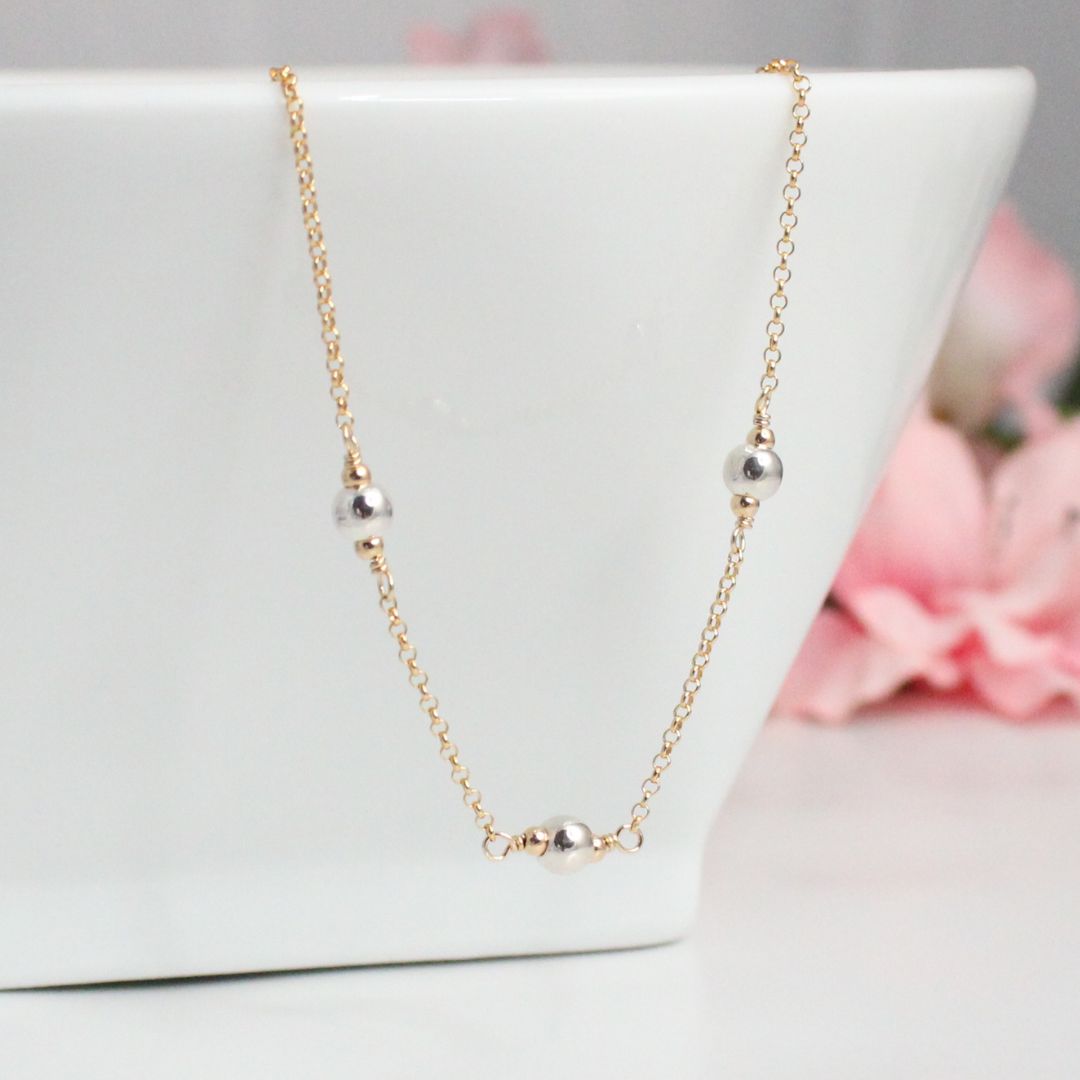 Kindness Two Tone Ball Bead Station Gold Chain Necklace