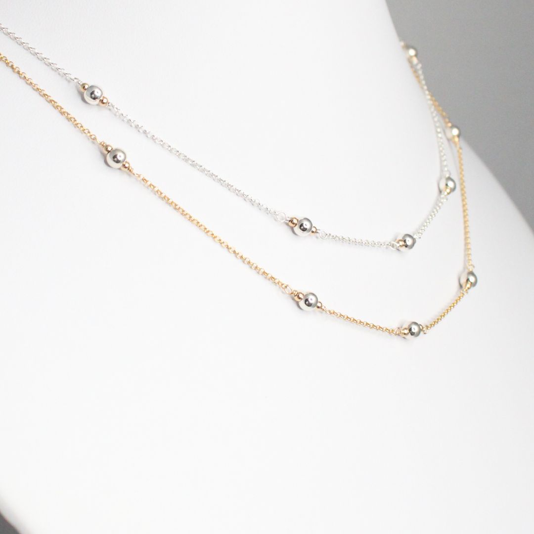 Kindness Two Tone Ball Bead Station Gold Chain Necklace