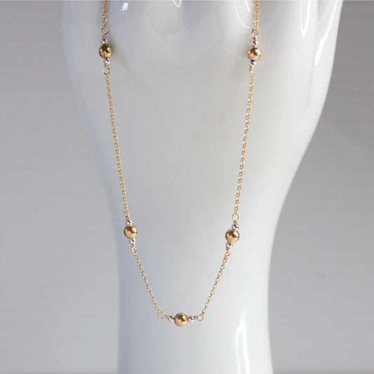 Tranquility - Ball Bead Mixed Metal Station Chain Necklace - Gold Chain