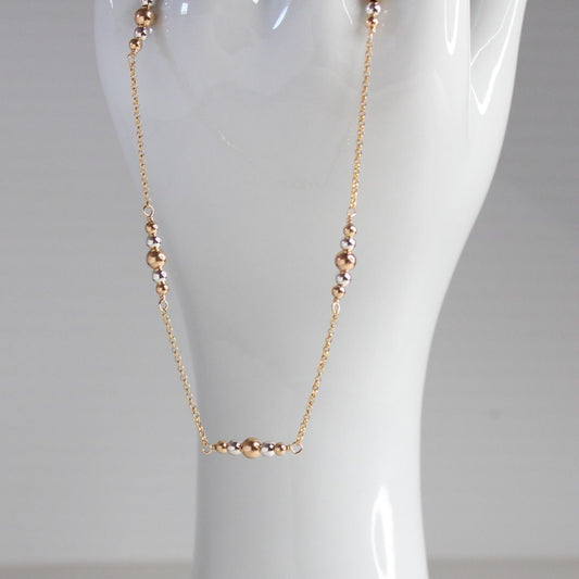 Wisdom - Mixed Metal Graduated Ball Bead Station Chain Necklace - Gold Chain