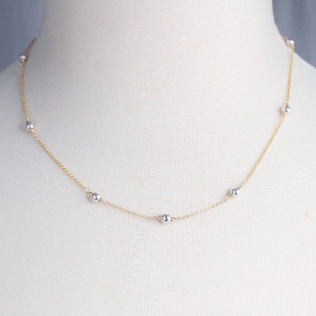 Kindness Two Tone Ball Bead Station Gold Chain Necklace