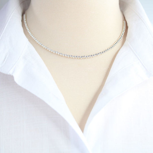 Half Strand 3mm Sterling Silver Bead Necklace