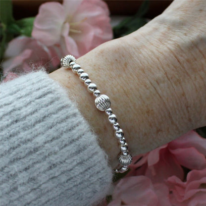 Brindisi - Corrugated Sterling Silver Bead Bracelet