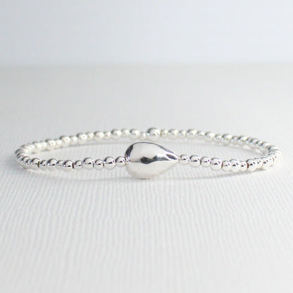 Silver Hammered Pear-Shaped Focal Bead Stacking Bracelet - Amalfi