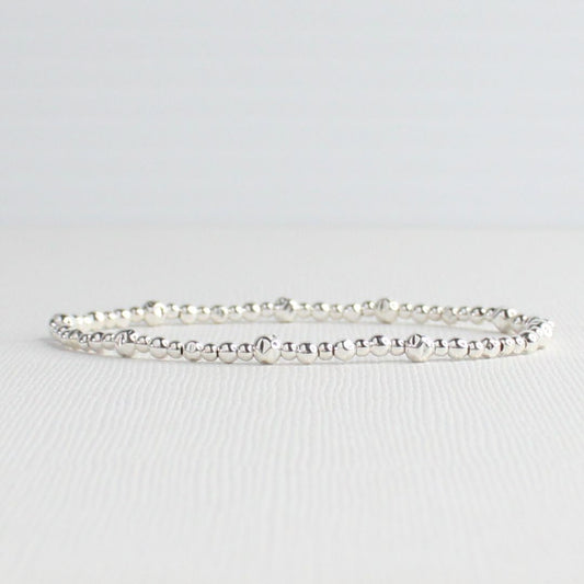 Florence - Sterling Silver Hammered & Plain Bead Bracelet