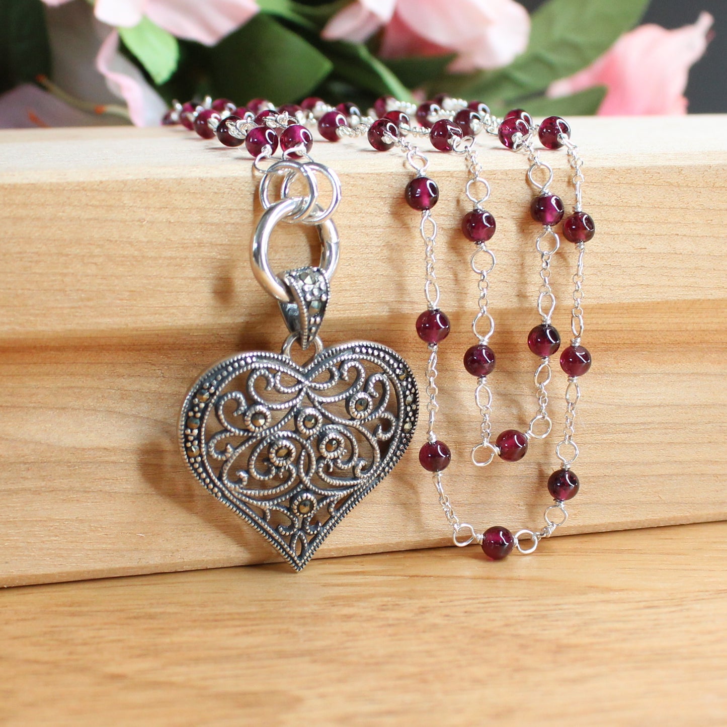 Heart with Marcasite Sterling Silver Charm Pendant