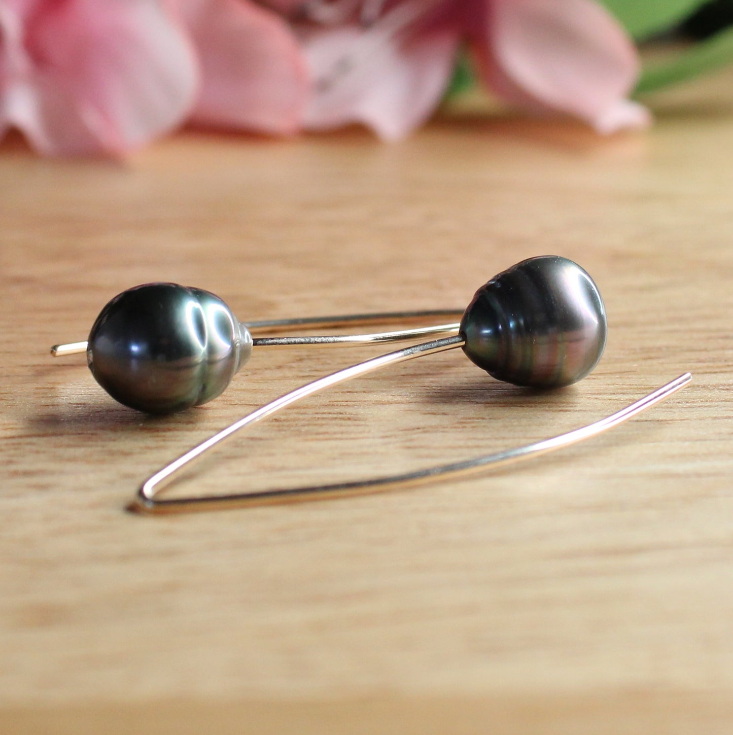 Tahitian Black Pearl Dangle Earrings - Avery Gold