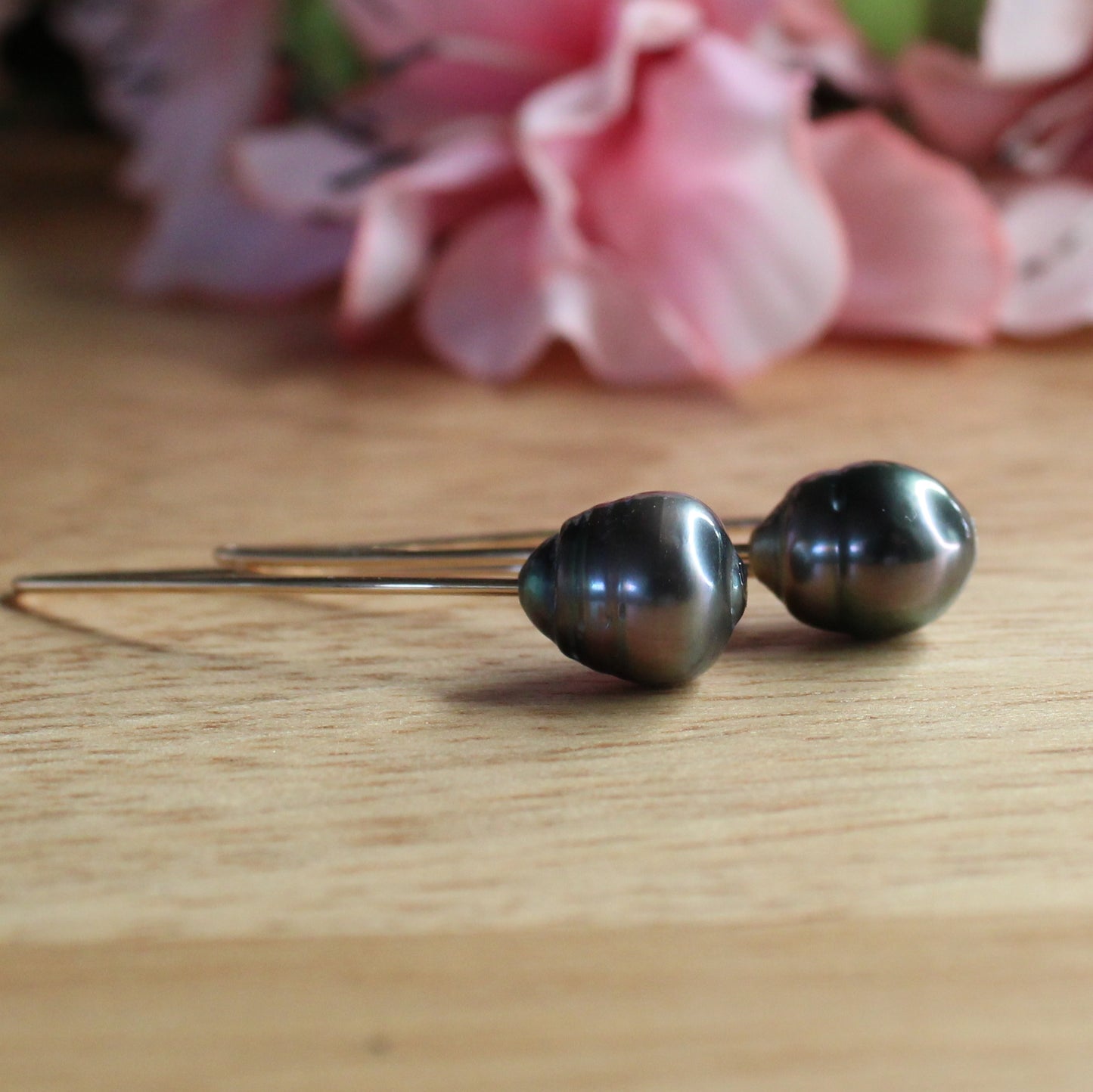 Tahitian Black Pearl Dangle Earrings - Avery Gold