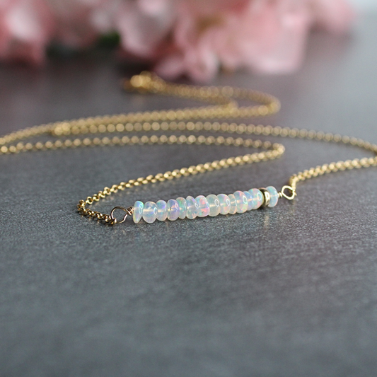 Opal Gemstone Bar Necklace Gold Filled Limited Edition