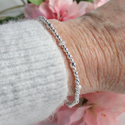 Puglia – Sterling Silver Bead Bracelet with Corrugated Silver Spacer Beads