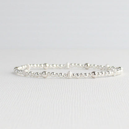 Puglia – Sterling Silver Bead Bracelet with Corrugated Silver Spacer Beads