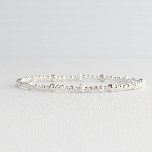 Puglia – Sterling Silver Bead Bracelet with Corrugated Silver Spacer Beads