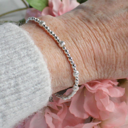 Roma – Sterling Silver Corrugated & Gold Fill Mixed Bead Bracelet