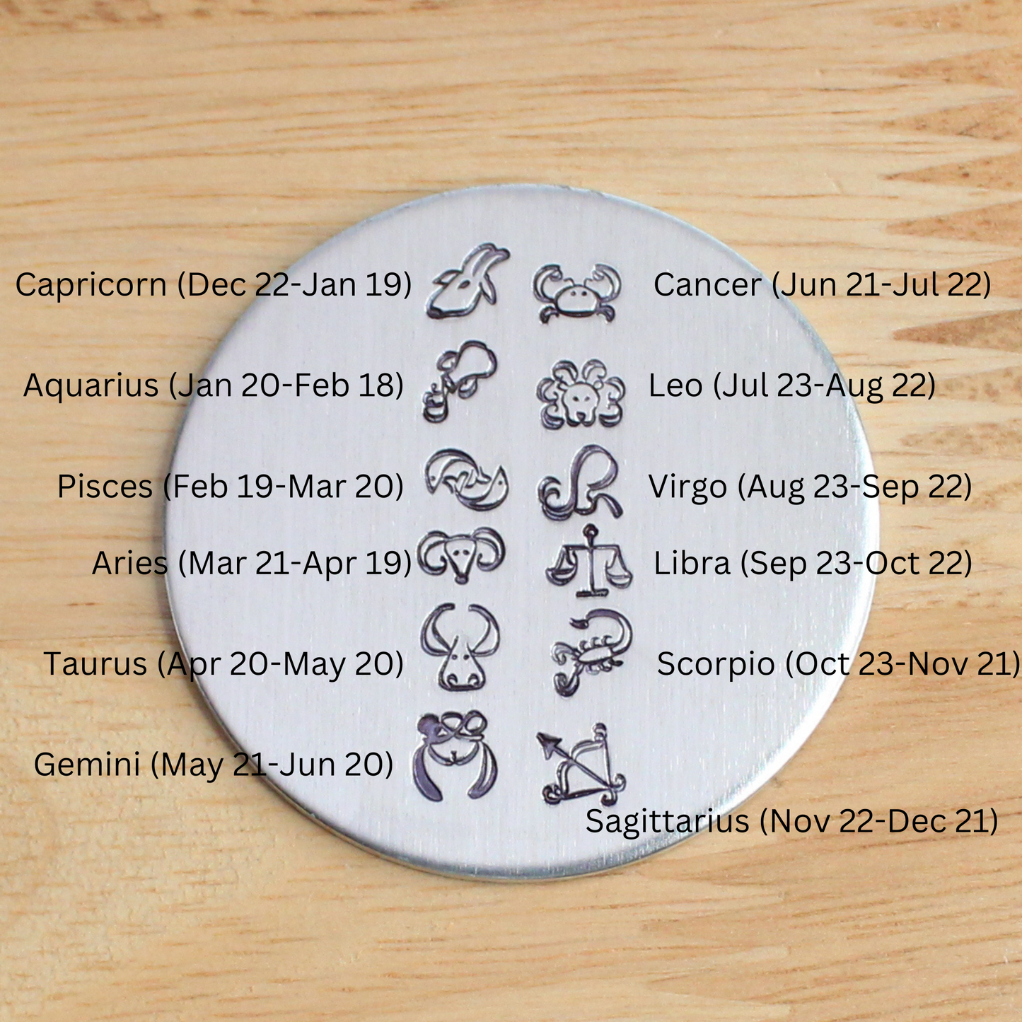 Zodiac Round Charm on Birthstone Chain Necklace