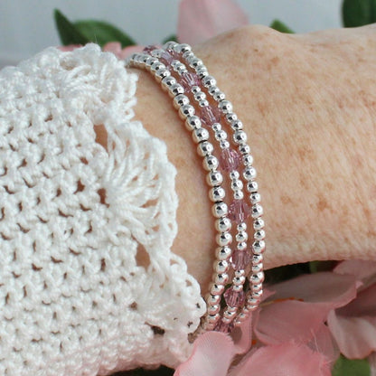 June Birthstone Sterling Silver Bracelet Stack – Made with Swarovski Crystal