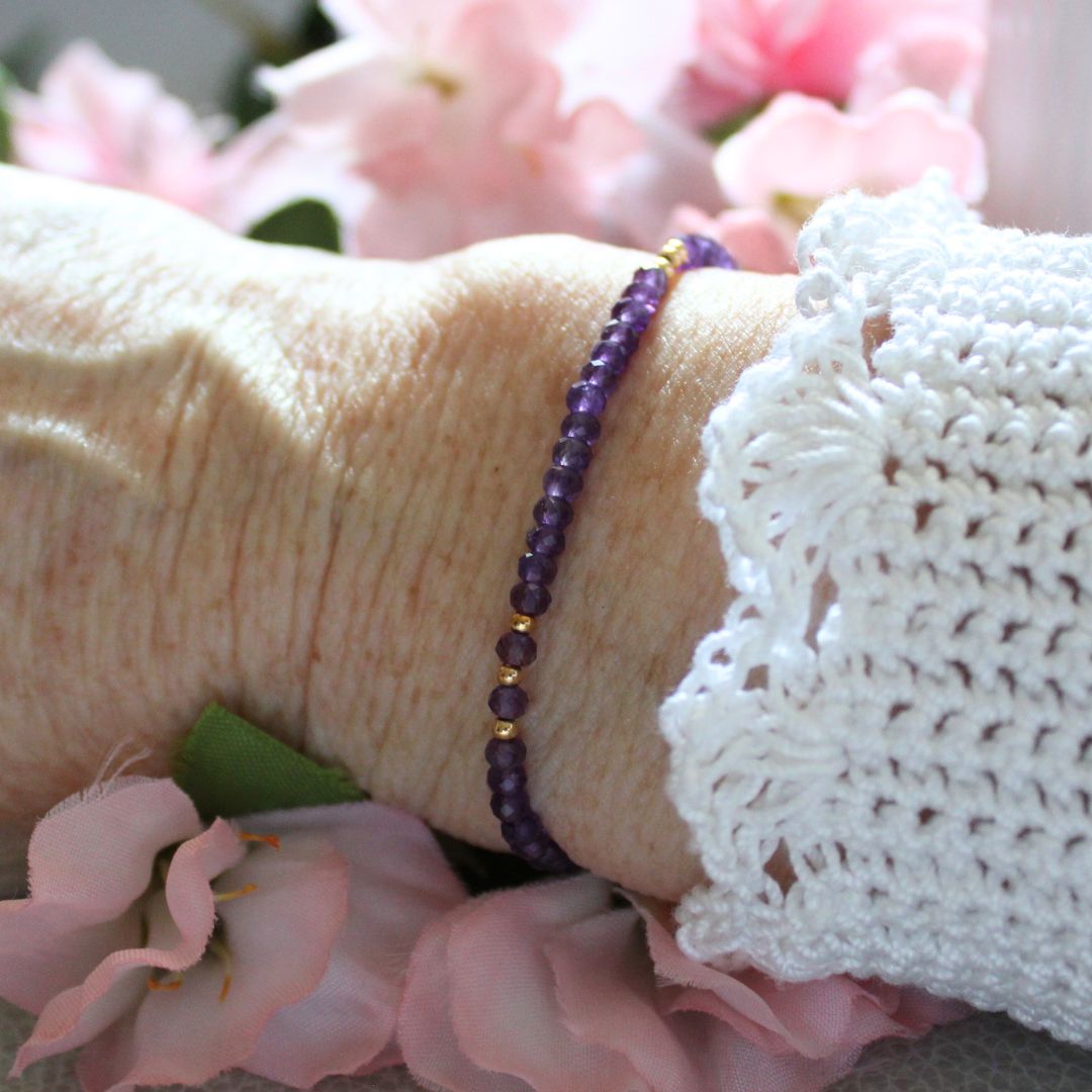 Amethyst Gemstone Bracelet with Gold Filled Beads -Violet Whispers