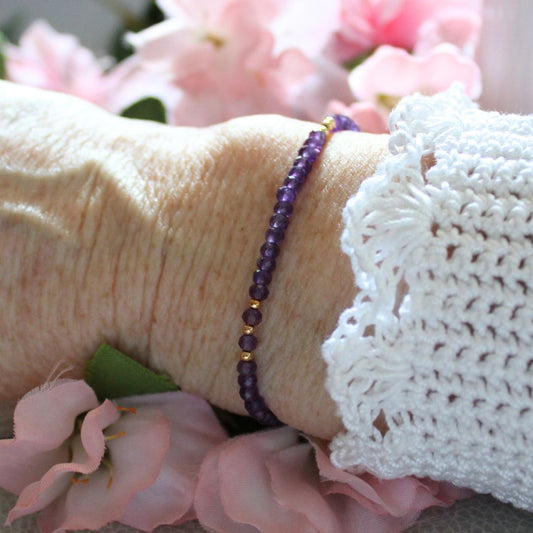 Amethyst Gemstone Bracelet with Gold Filled Beads -Violet Whispers