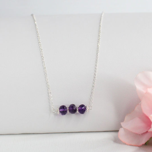 Amethyst Bar Necklace Sterling Silver