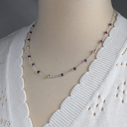 Amethyst Sterling Silver Beaded Necklace - Violet Muse