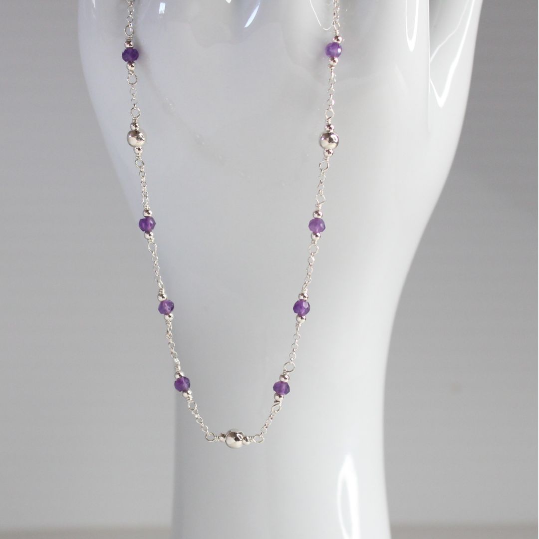 Amethyst Sterling Silver Beaded Necklace - Violet Muse