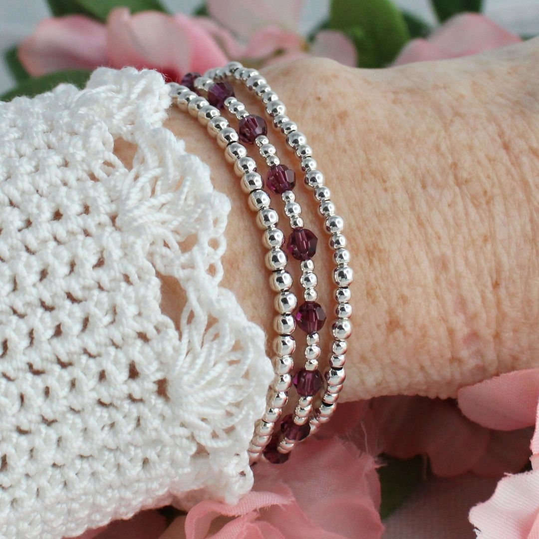 February Birthstone Sterling Silver Bracelet Stack – Made with Swarovski Crystal