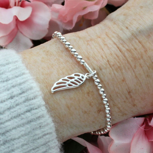 Angel Wing Charm Beaded Stacking Bracelet