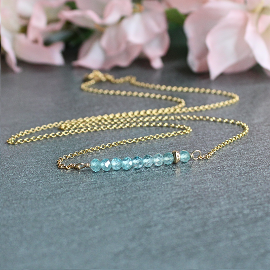 Apatite Gemstone Bar Necklace Gold Filled Limited Edition