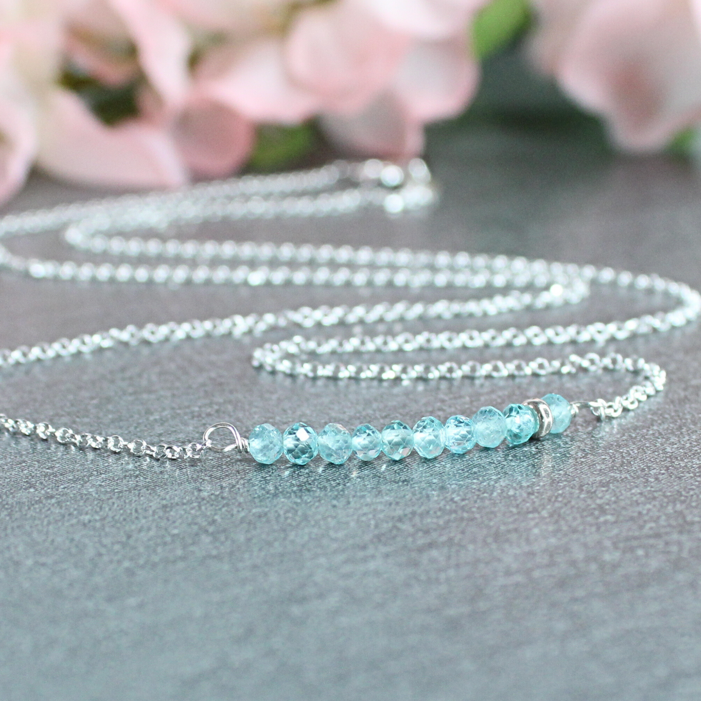 Apatite Gemstone Bar Necklace Sterling Silver Limited Edition