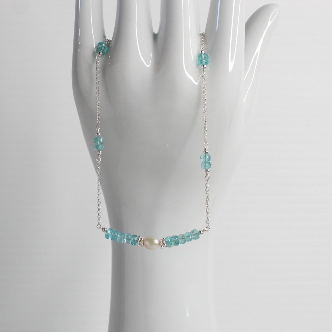 Apatite Pearl & Sterling Silver Necklace - Ocean Mist