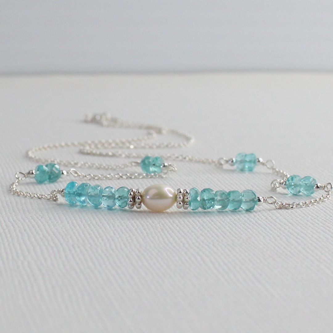 Apatite Pearl & Sterling Silver Necklace - Ocean Mist