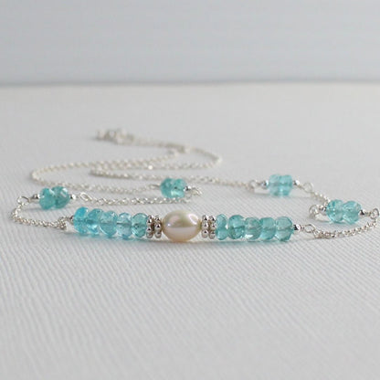 Apatite Pearl & Sterling Silver Necklace - Ocean Mist