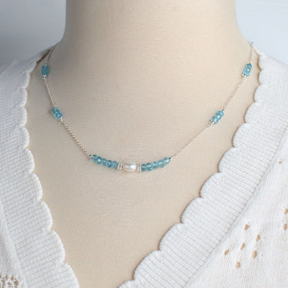 Apatite Pearl & Sterling Silver Necklace - Ocean Mist