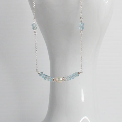 Aquamarine  Pearl & Sterling Silver Necklace - Morning Dew