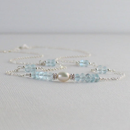 Aquamarine  Pearl & Sterling Silver Necklace - Morning Dew