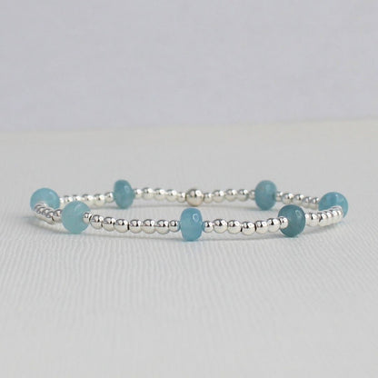 Aquamarine Sterling Silver Bead Stacking Bracelet - Sea Whisper