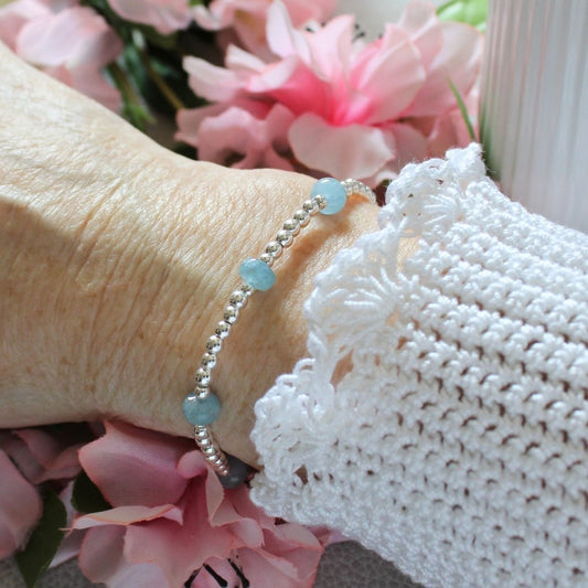 Aquamarine Sterling Silver Bead Stacking Bracelet - Sea Whisper