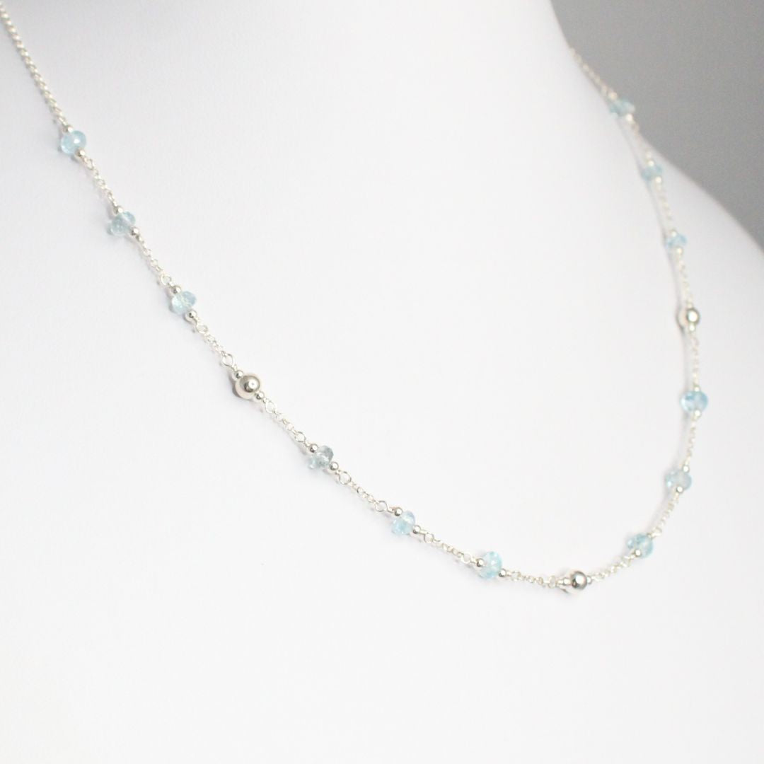Genuine Aquamarine Gemstone March Birthstone Necklace - Darby