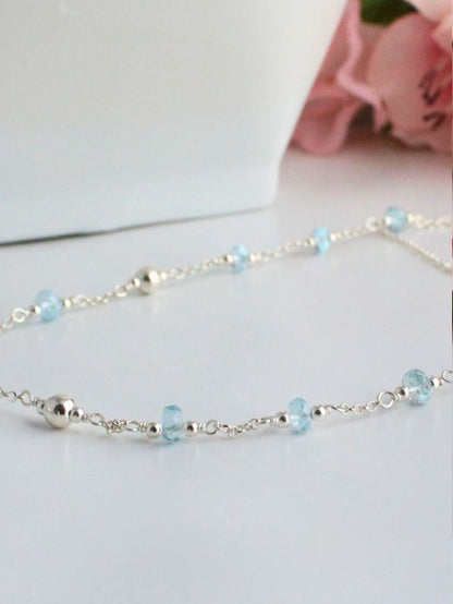 Genuine Aquamarine Gemstone March Birthstone Necklace - Darby