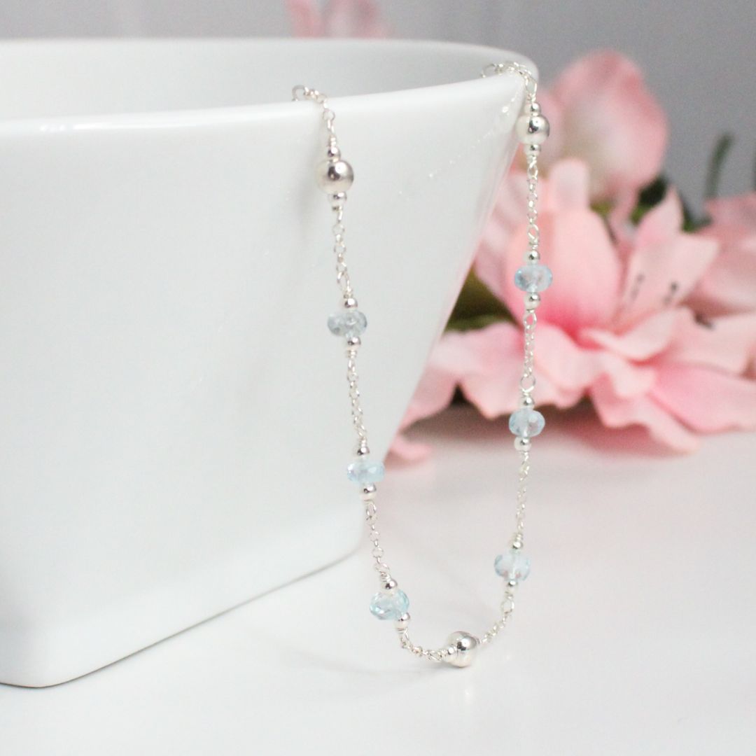 Genuine Aquamarine Gemstone March Birthstone Necklace - Darby