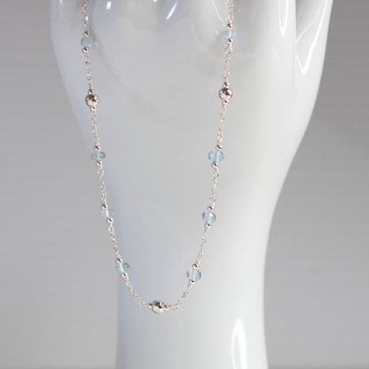 Aquamarine Sterling Silver Beaded Necklace - Seafoam Drift