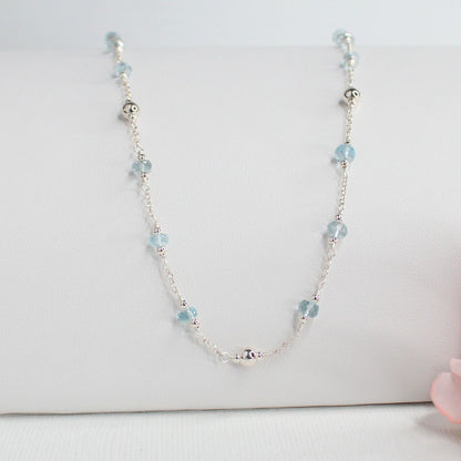Genuine Aquamarine Gemstone March Birthstone Necklace - Darby
