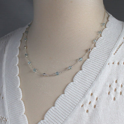 Aquamarine Sterling Silver Beaded Necklace - Seafoam Drift