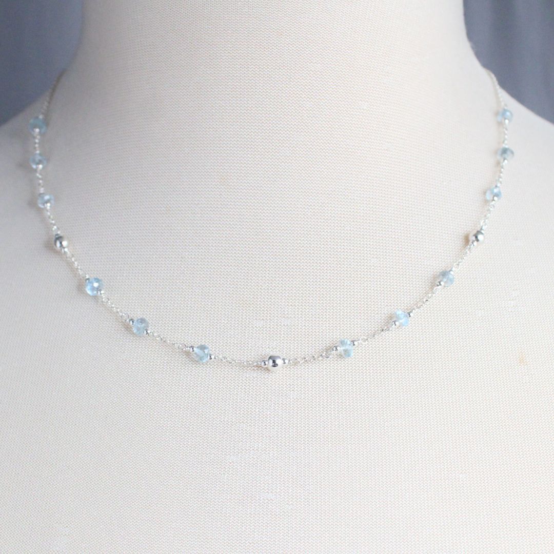 Genuine Aquamarine Gemstone March Birthstone Necklace - Darby