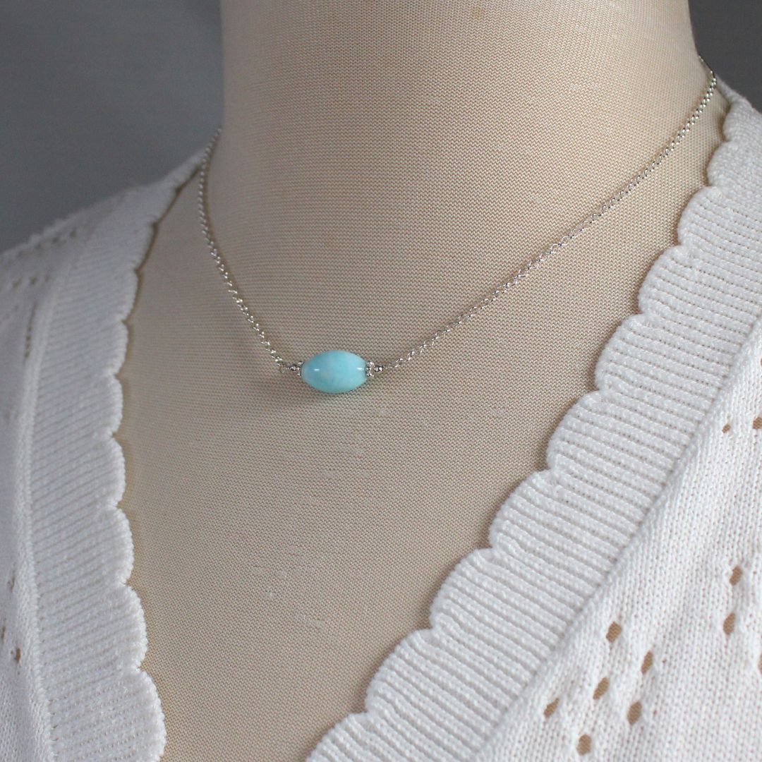 Blue Aragonite Necklace Sterling Silver - Celeste
