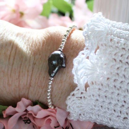 Sterling Silver Peacock Pearl Beaded Bracelet - Ocean Aura