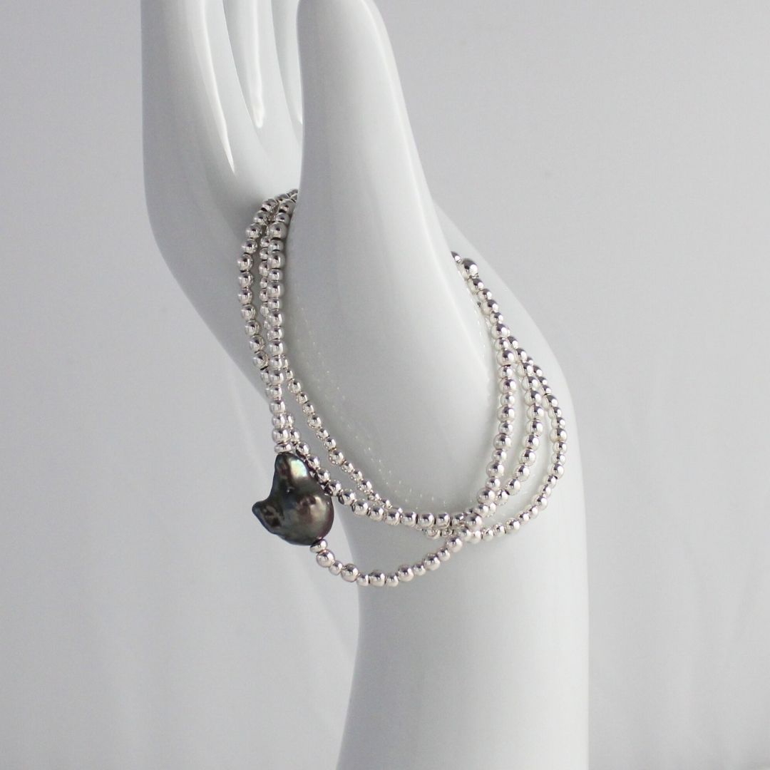 Sterling Silver Peacock Pearl Beaded Bracelet - Ocean Aura