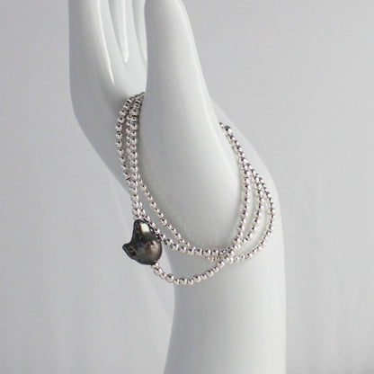 Sterling Silver Peacock Pearl Beaded Bracelet - Ocean Aura