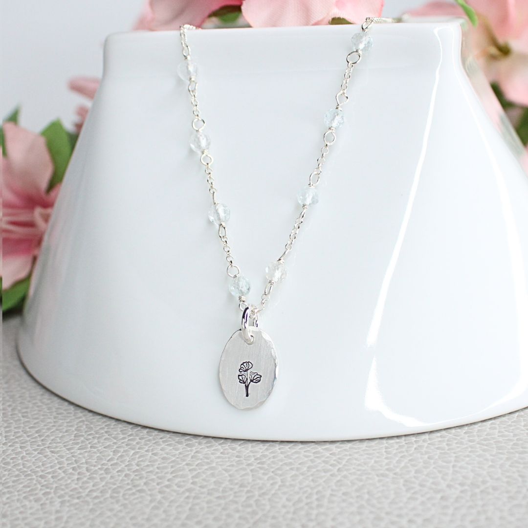 April Sweet Pea Birth Flower Necklace Sterling Silver