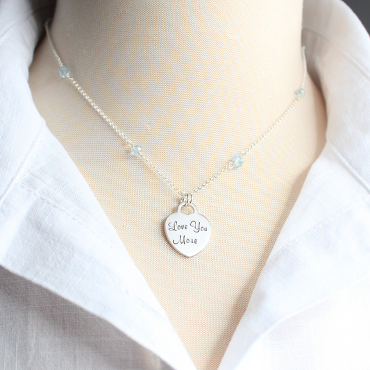 Personalized Medium Heart Pendant on Birthstone Station Necklace