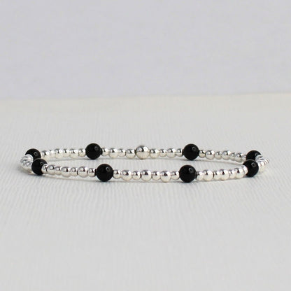 Black Onyx Sterling Silver Bead Stacking Bracelet - Noir Icon